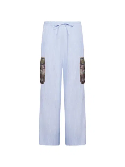Pierre-louis Mascia Alomhi Floral-patch Cotton Cargo Pants In Blue