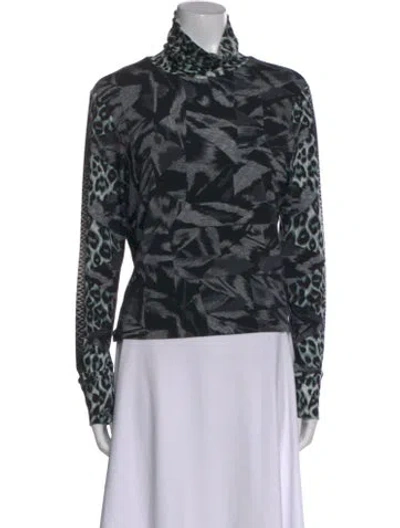 Pre-owned Pierre-louis Mascia Animal Print Turtleneck Top In Black