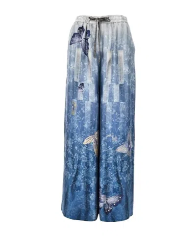 Pierre-louis Mascia Butterfly-print Palazzo Pants In Blue