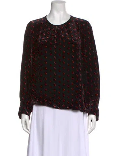 Pre-owned Pierre-louis Mascia Floral Print Crew Neck Blouse In Black