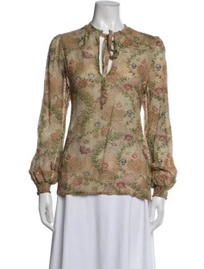 Pre-owned Pierre-louis Mascia Floral Print Tie Neck Blouse In Multicolor