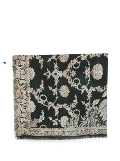Pierre-louis Mascia Floral-jacquard Fringed Scarf In Black