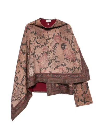 Pierre-louis Mascia Floral-print Asymmetric-hem Cape In Brown