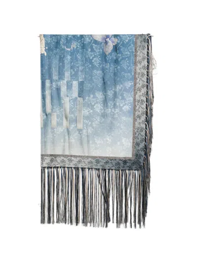 Pierre-louis Mascia Floral-print Fringed Scarf In Blue