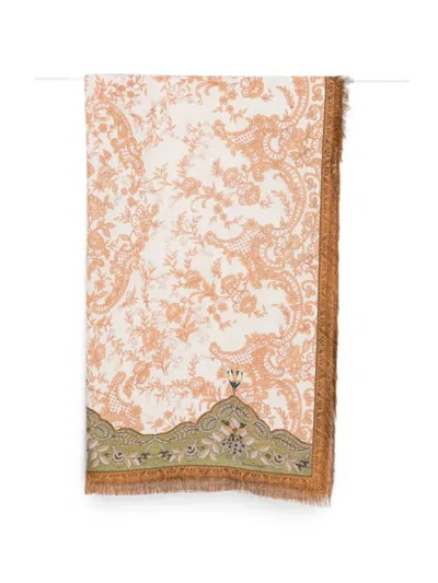 Pierre-louis Mascia Floral-print Fringed Scarf In Orange