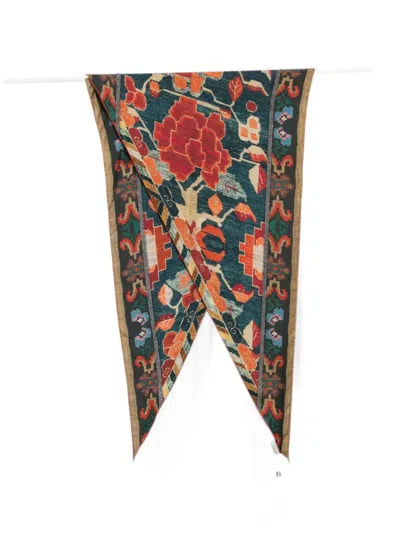 Pierre-louis Mascia Floral-print Geometric-border Scarf In Multi