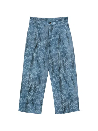 Pierre-louis Mascia Floral-print Pleated Trousers In Blue