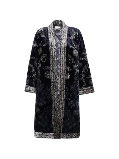 Pierre-louis Mascia Floral-print Quilted Coat In Schwarz