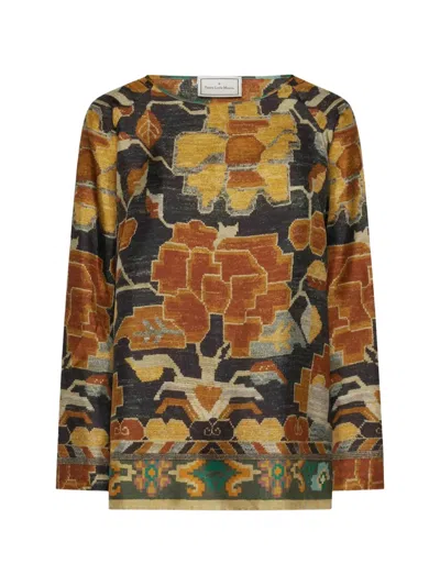 Pierre-louis Mascia Floral-print Silk Blouse In Black
