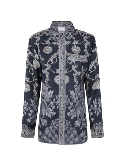Pierre-louis Mascia Floral-print Silk Shirt In Black