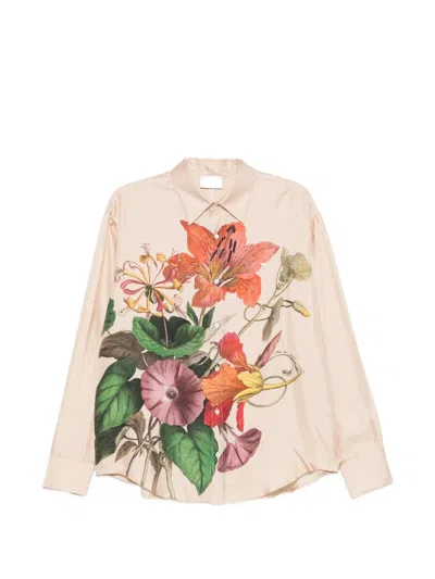 Pierre-louis Mascia Floral-print Silk Shirt In Brown
