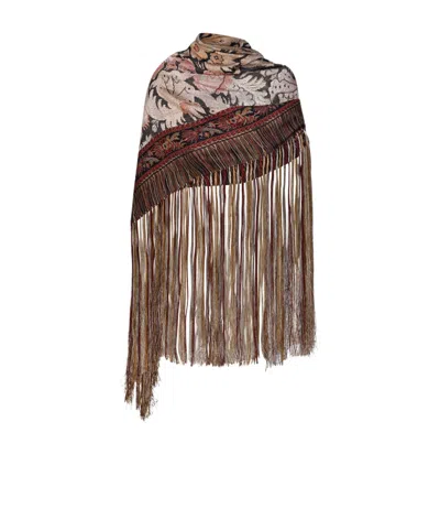 Pierre-louis Mascia Aloeuw Floral-pattern Fringed Scarf In Brown