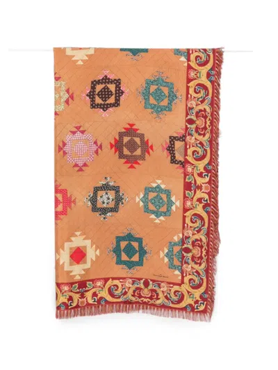Pierre-louis Mascia Geometric-print Fringed Scarf In Orange
