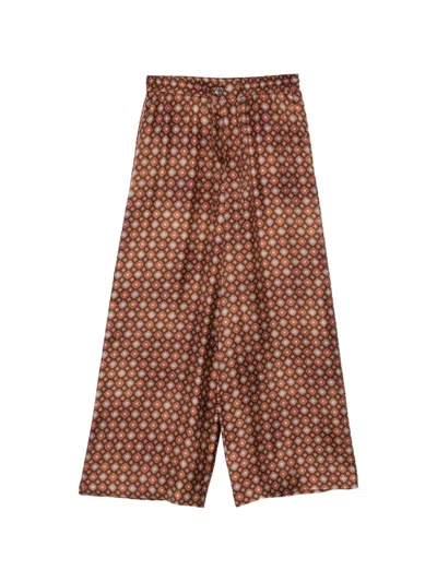 Pierre-louis Mascia Geometric-print Silk Trousers In Brown