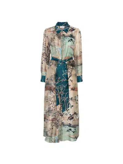 Pierre-louis Mascia Graphic-print Belted Midi Dress In Multi