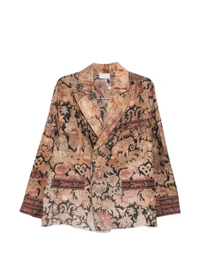 Pierre-louis Mascia Graphic-print Double-breasted Jacket In Brown