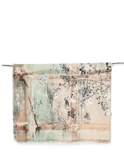 Pierre-louis Mascia Graphic-print Frayed Scarf In Neutral