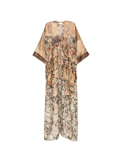 Pierre-louis Mascia Graphic-print V-neck Maxi Dress In Brown