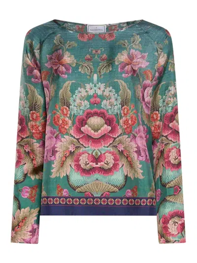 Pierre-louis Mascia Aloe Long-sleeve Floral Blouse In Blue
