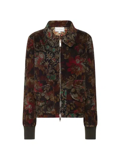 Pierre-louis Mascia Gridox Floral-print Bomber Jacket In Brown