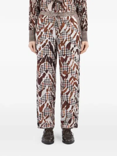 Pierre-louis Mascia Houndstooth Animal-print Silk Trousers In Multi
