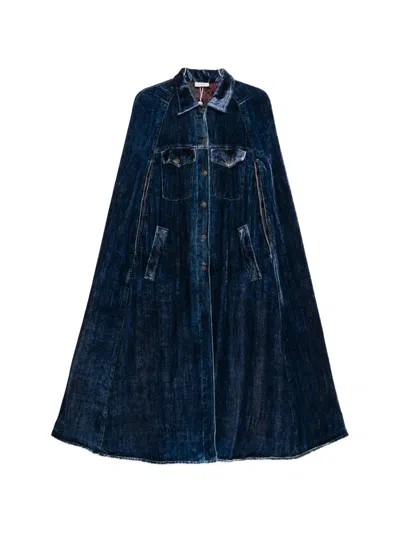 Pierre-louis Mascia Kandox Velvet-effect Panelled Cape In Blue