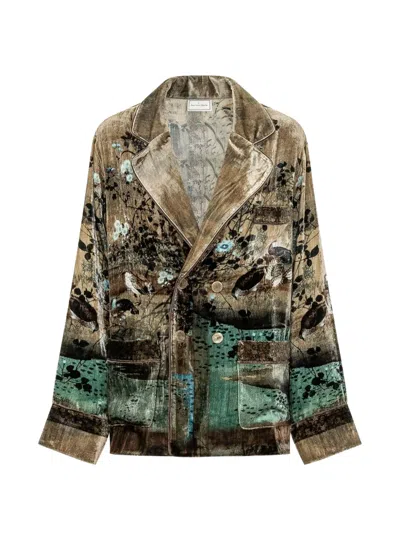 Pierre-louis Mascia Kanpur Graphic-print Double-breasted Blazer In Brown