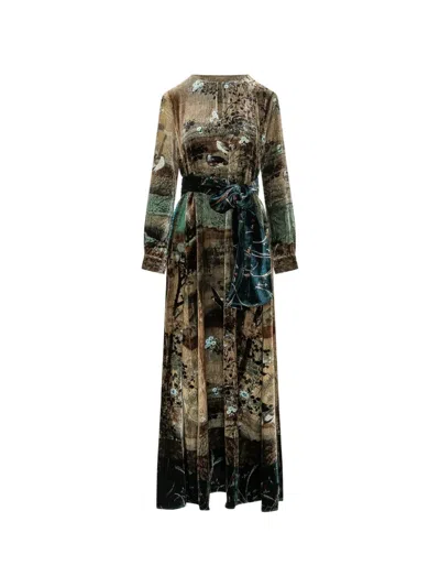 Pierre-louis Mascia Kanpur Landscape-print Velvet Maxi Dress In Multi
