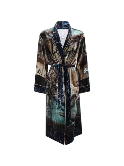 Pierre-louis Mascia Landscape-print Belted Coat In Blue