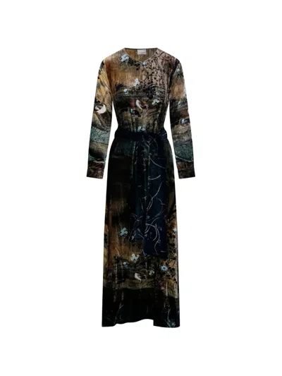 Pierre-louis Mascia Landscape-print Belted Maxi Dress In Black
