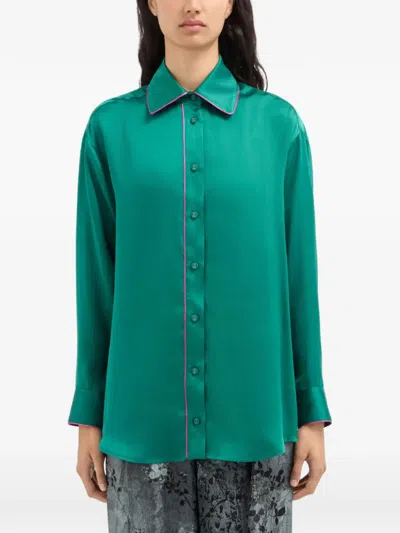 Pierre-louis Mascia Mutka Piped Silk Shirt In Green