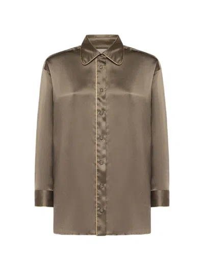 Pierre-louis Mascia Mutka Piping-detail Silk Shirt In Brown