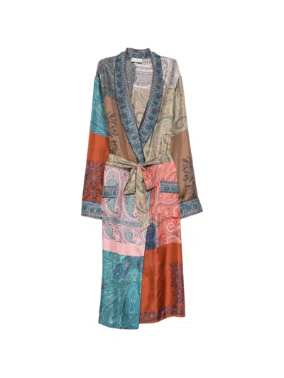 Pierre-louis Mascia Paisley-print Patchwork Belted Silk Coat In Multi