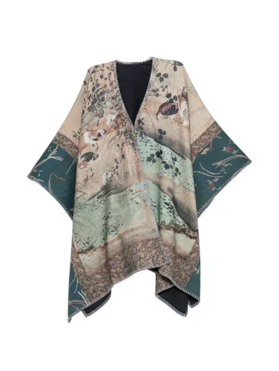 Pierre-louis Mascia Pancake Graphic-print Blanket-stitch Cape In Brown