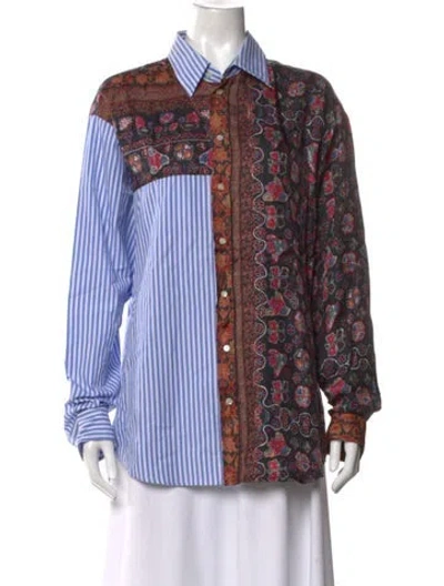 Pre-owned Pierre-louis Mascia Patterned Long Sleeve Button-up Top In Blue