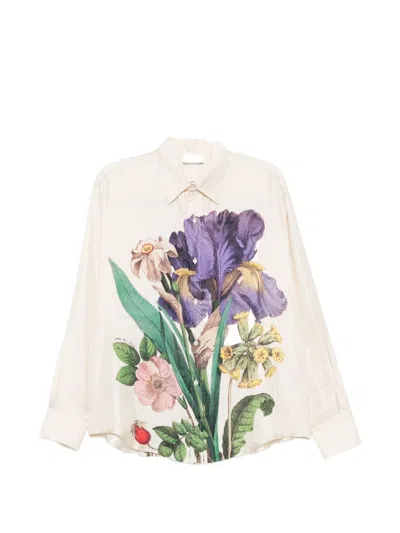 Pierre-louis Mascia Pierre Louis Mascia Printed Silk Shirt In Neutral