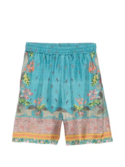 Pierre-louis Mascia Pierre Louis Mascia Printed Silk Shorts In Blue