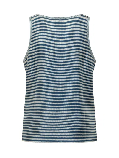Pierre-louis Mascia Pierre Louis Mascia Ribbed Tank Top With Stripes In Blu Bianco