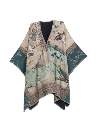 Pierre-louis Mascia Pancake Graphic-print Blanket-stitch Cape In Brown