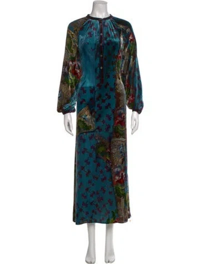 Pre-owned Pierre-louis Mascia Printed Long Dress In Blue