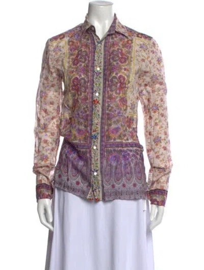 Pre-owned Pierre-louis Mascia Printed Long Sleeve Blouse In Purple