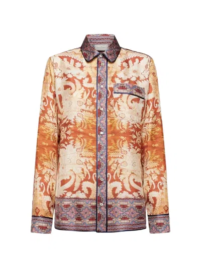 Pierre-louis Mascia Printed Silk Shirt In Orange