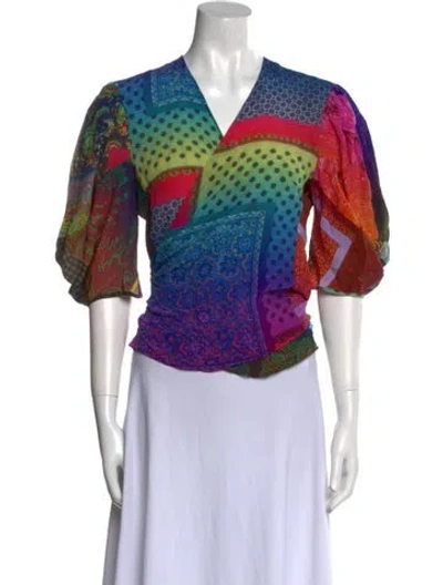 Pre-owned Pierre-louis Mascia Printed V-neck Crop Top In Multi