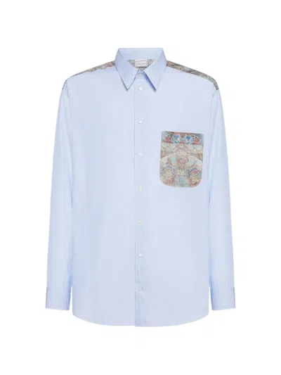 Pierre-louis Mascia Printed-panel Chest-pocket Shirt In Blue