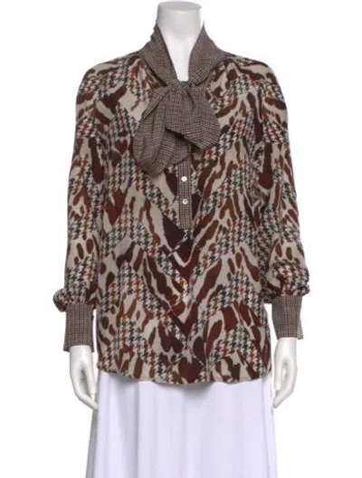 Pre-owned Pierre-louis Mascia Silk Animal Print Blouse W/ Tags In Brown