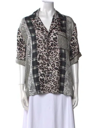 Pre-owned Pierre-louis Mascia Silk Animal Print Button-up Top In White