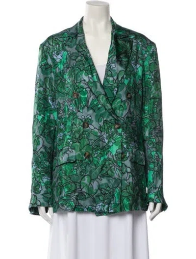 Pre-owned Pierre-louis Mascia Silk Floral Print Blazer In Green