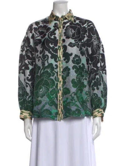 Pre-owned Pierre-louis Mascia Silk Floral Print Blouse In Green