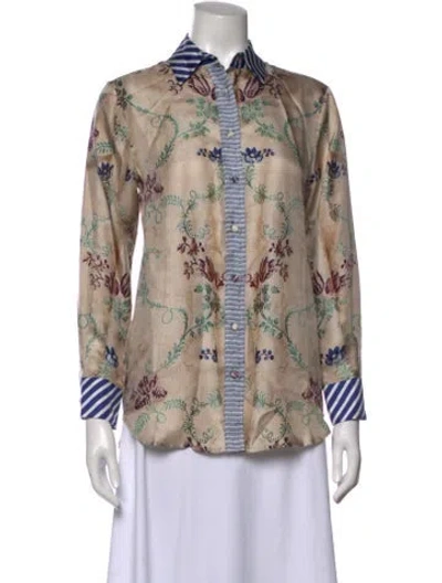 Pre-owned Pierre-louis Mascia Silk Floral Print Blouse In Neutral