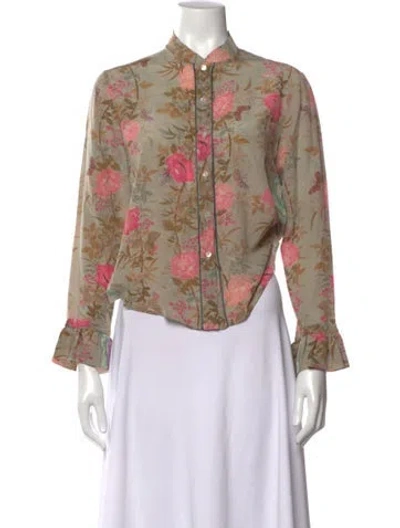 Pre-owned Pierre-louis Mascia Silk Floral Print Blouse In Neutrals